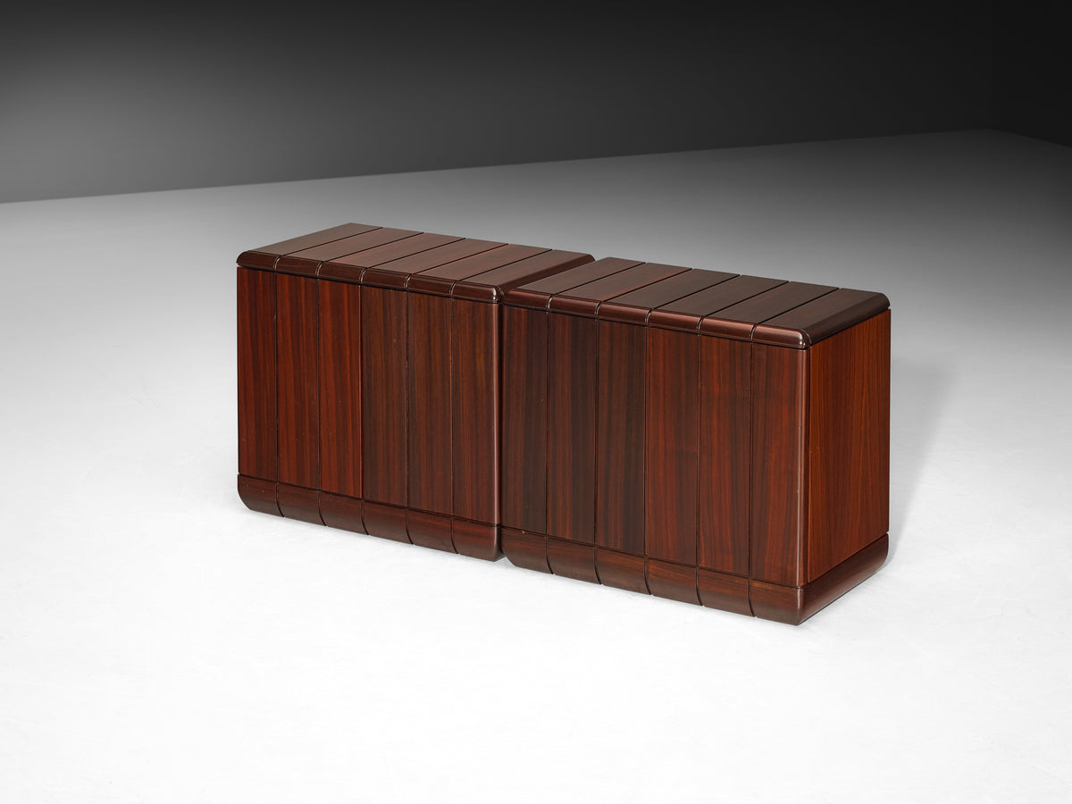 Luciano Frigerio Architectural 'Perla' Night Stands in Dark Padouk Wood Case pieces and storage cabinets Morentz
