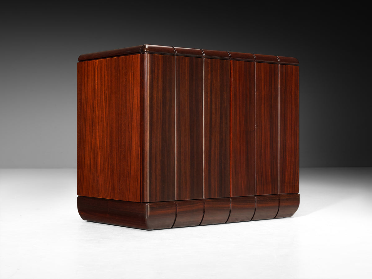 Luciano Frigerio Architectural 'Perla' Night Stands in Dark Padouk Wood Case pieces and storage cabinets Morentz