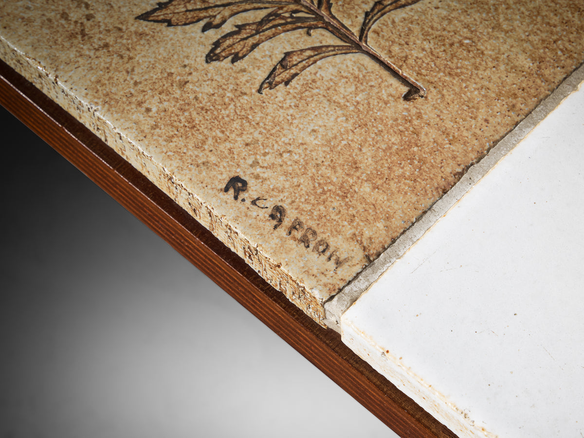 Roger Capron Coffee Table with Curved Edges and Illustrative Ceramic Imprints Tables Morentz