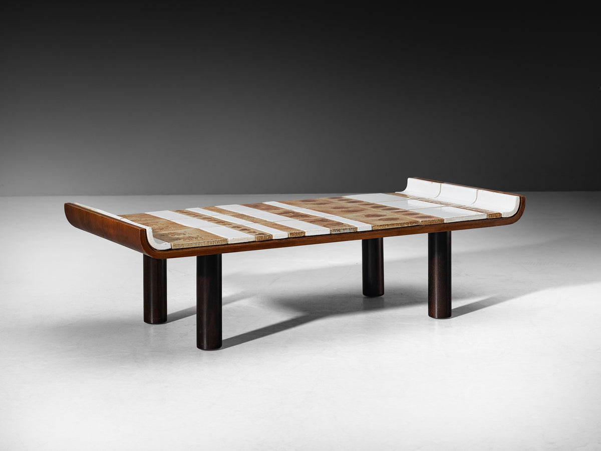 Roger Capron Coffee Table with Curved Edges and Illustrative Ceramic Imprints Tables Morentz