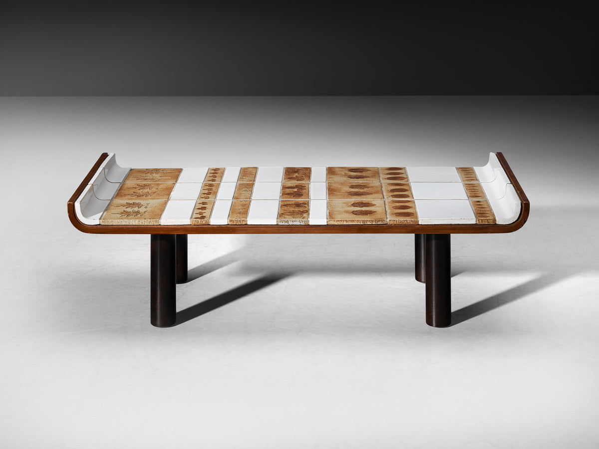 Roger Capron Coffee Table with Curved Edges and Illustrative Ceramic Imprints Tables Morentz