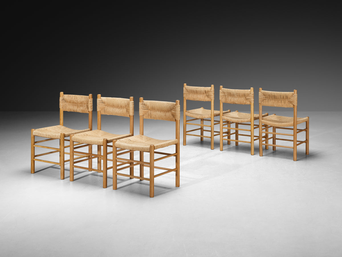 French Set of Six Dining Chairs in Ash and Straw Seating Morentz