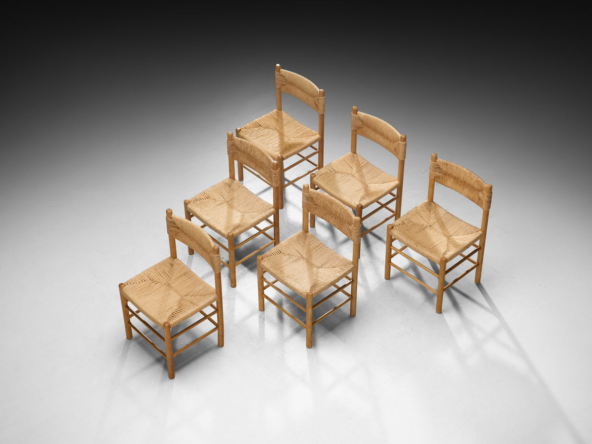 French Set of Six Dining Chairs in Ash and Straw Seating Morentz
