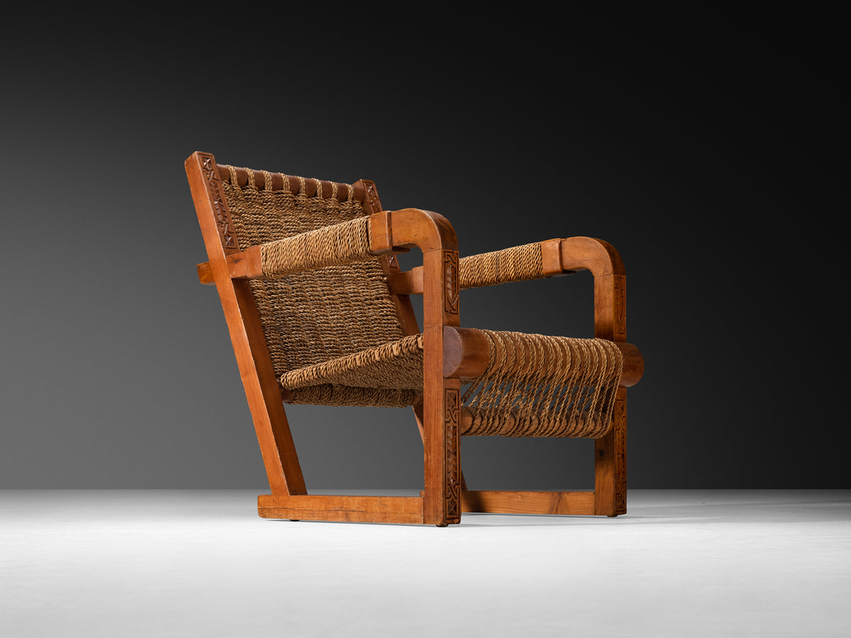 Francis Jourdain Lounge Chair with Straw Seat Seating Morentz