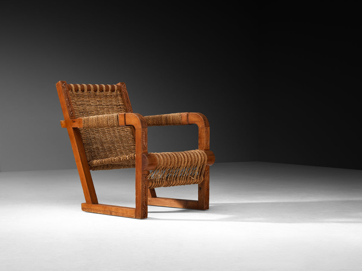 Francis Jourdain Lounge Chair with Straw Seat Seating Morentz