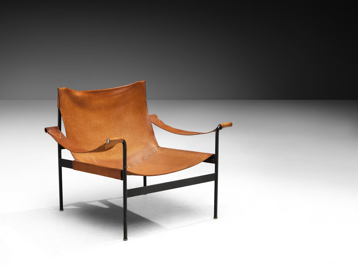 Hans Könecke for Tecta Pair of 'Sling' Lounge Chairs in Cognac Leather and Steel Seating Morentz