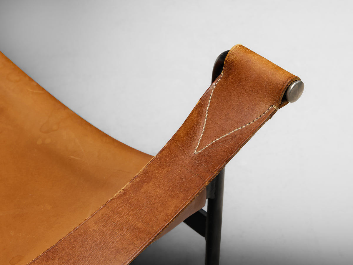 Hans Könecke for Tecta Pair of 'Sling' Lounge Chairs in Cognac Leather and Steel Seating Morentz