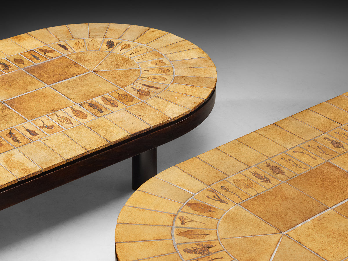 Roger Capron Oval Pair of Coffee Tables in Ceramic and Wood Tables Morentz