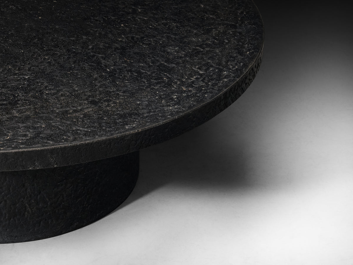 Brutalist Round Coffee Table in Black Stone Look Resin Tables Morentz