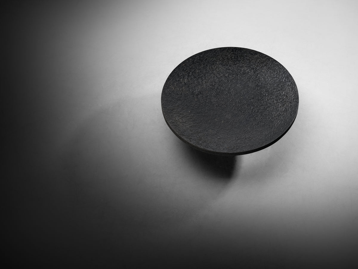 Brutalist Round Coffee Table in Black Stone Look Resin Tables Morentz