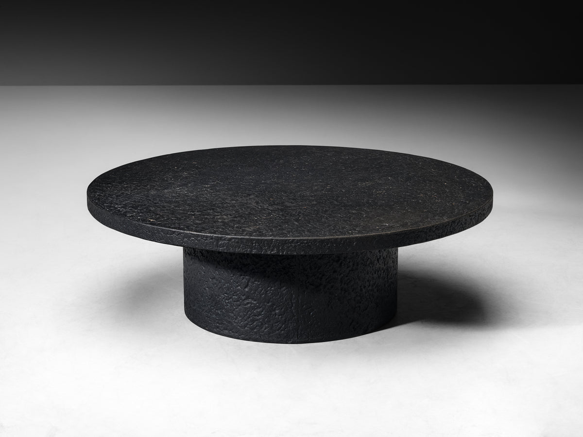 Brutalist Round Coffee Table in Black Stone Look Resin Tables Morentz