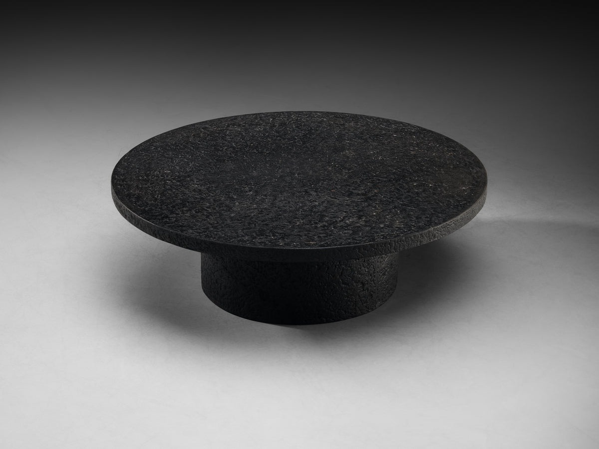 Brutalist Round Coffee Table in Black Stone Look Resin Tables Morentz