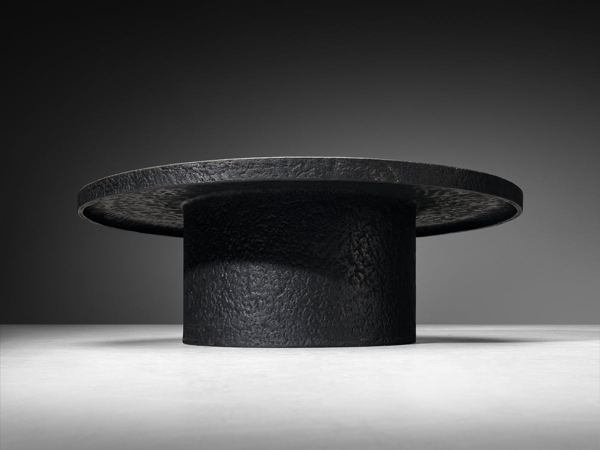Brutalist Round Coffee Table in Black Stone Look Resin Tables Morentz
