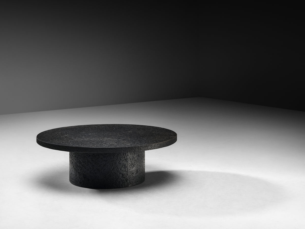Brutalist Round Coffee Table in Black Stone Look Resin Tables Morentz
