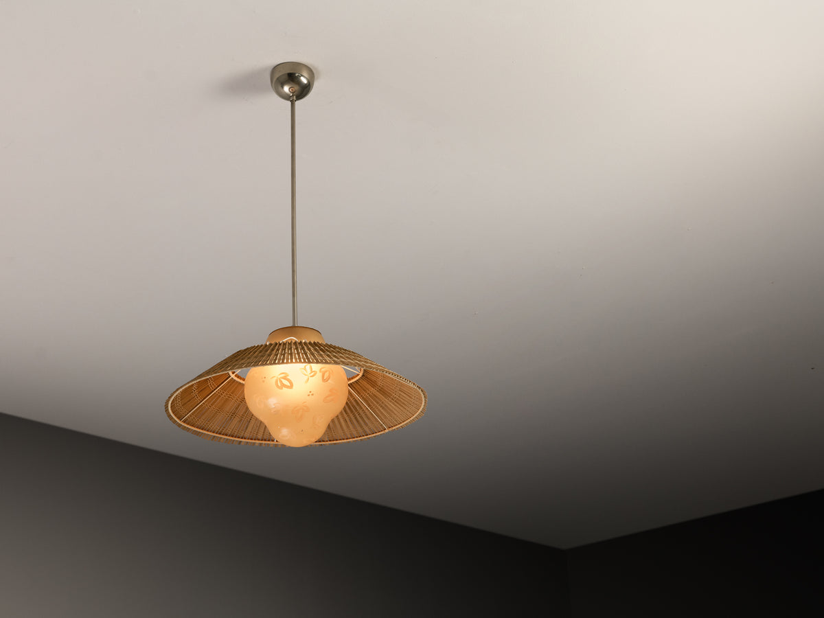 Lisa Johansson-Pape for Orno '1088' Pendant Lamp with Hand-Painted Leaves Lighting Morentz