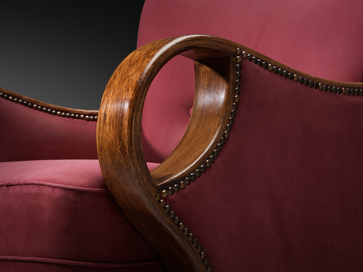 Pair of Art Deco Armchairs with Sculptural Oak Arms Seating Morentz