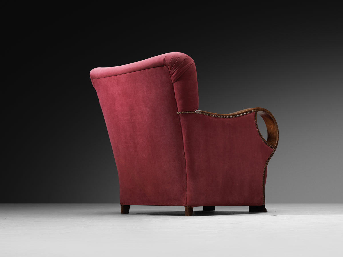 Pair of Art Deco Armchairs with Sculptural Oak Arms Seating Morentz