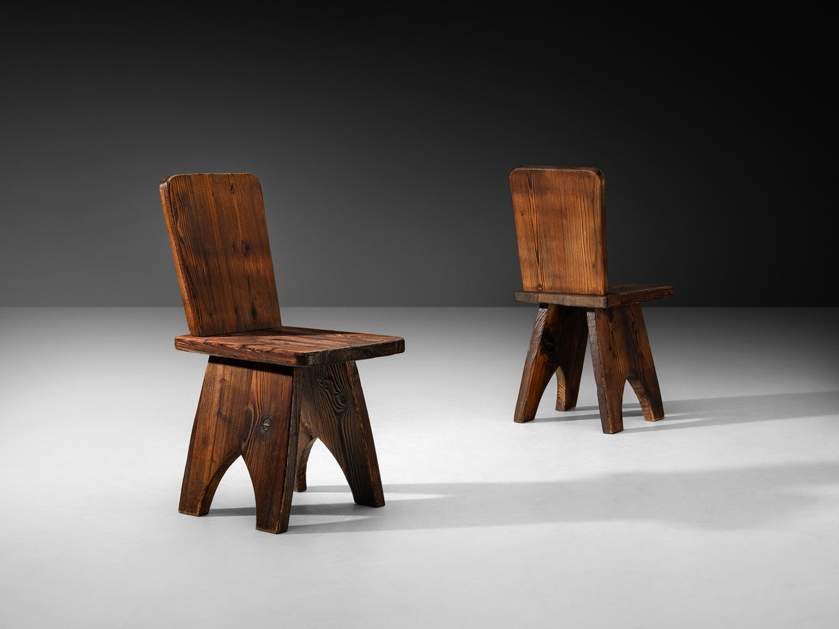 Set of Ten Mid-Century Modern Rustic Dining Chairs in Pine Seating Morentz