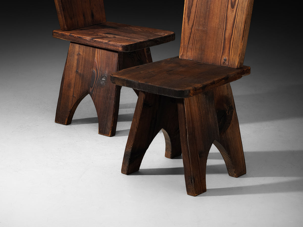 Set of Ten Mid-Century Modern Rustic Dining Chairs in Pine Seating Morentz