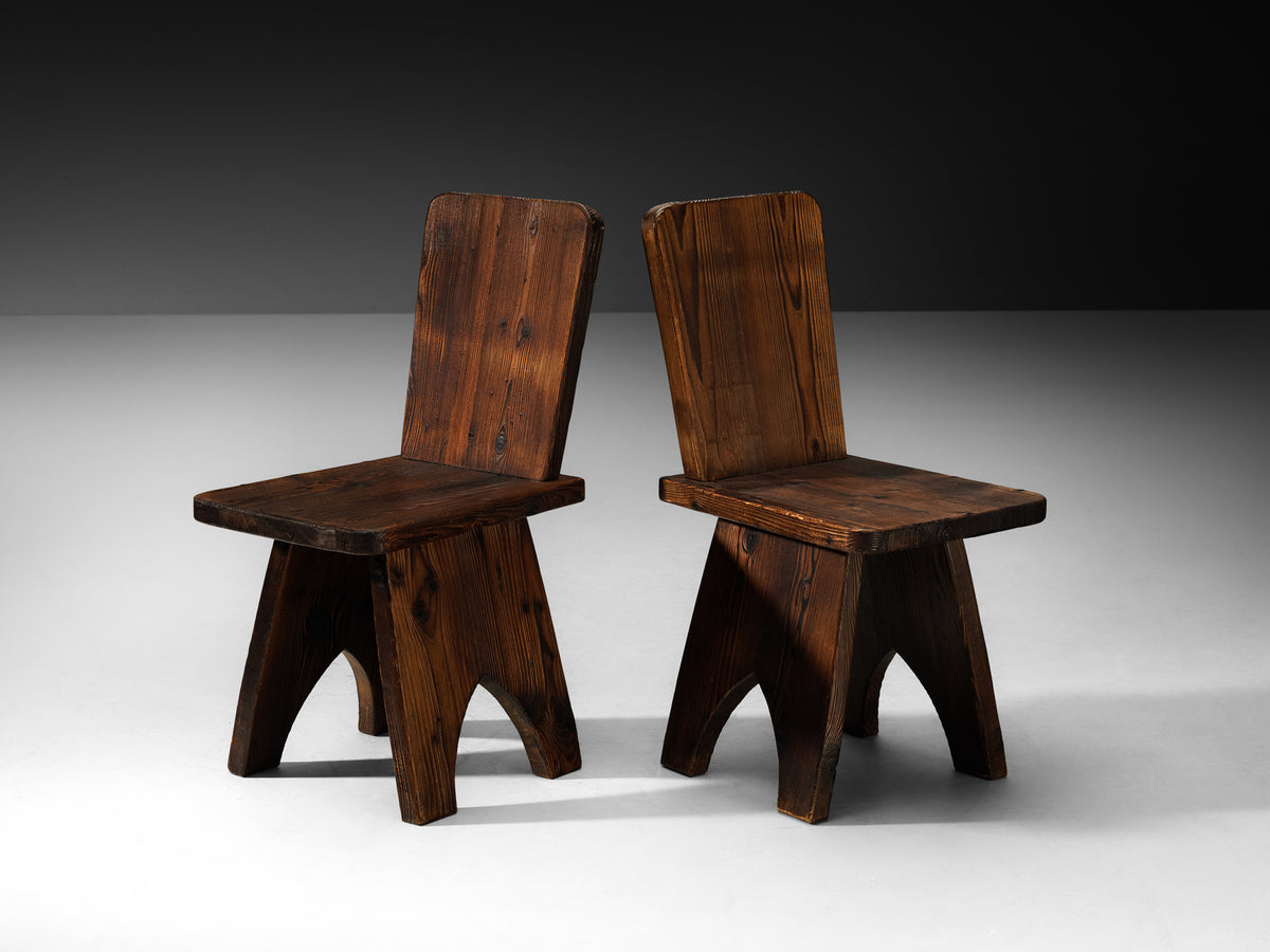 Set of Ten Mid-Century Modern Rustic Dining Chairs in Pine Seating Morentz