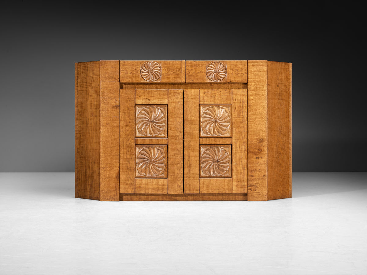 Giuseppe Rivadossi Sideboard with Carved Motifs in Oak Case pieces and storage cabinets Morentz