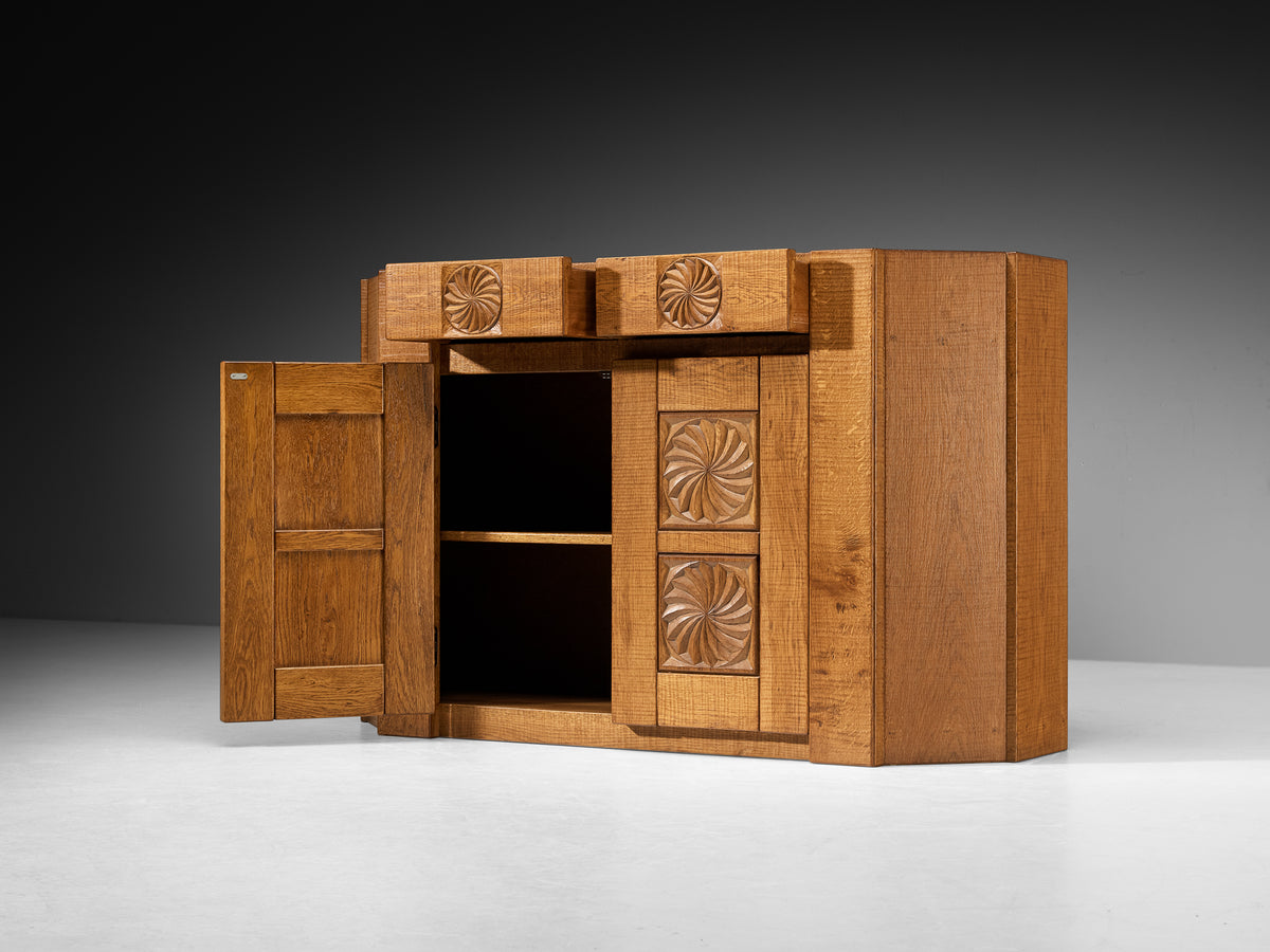 Giuseppe Rivadossi Sideboard with Carved Motifs in Oak Case pieces and storage cabinets Morentz