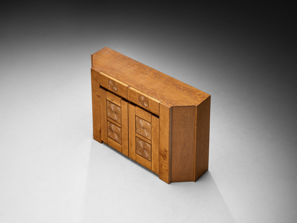 Giuseppe Rivadossi Sideboard with Carved Motifs in Oak Case pieces and storage cabinets Morentz