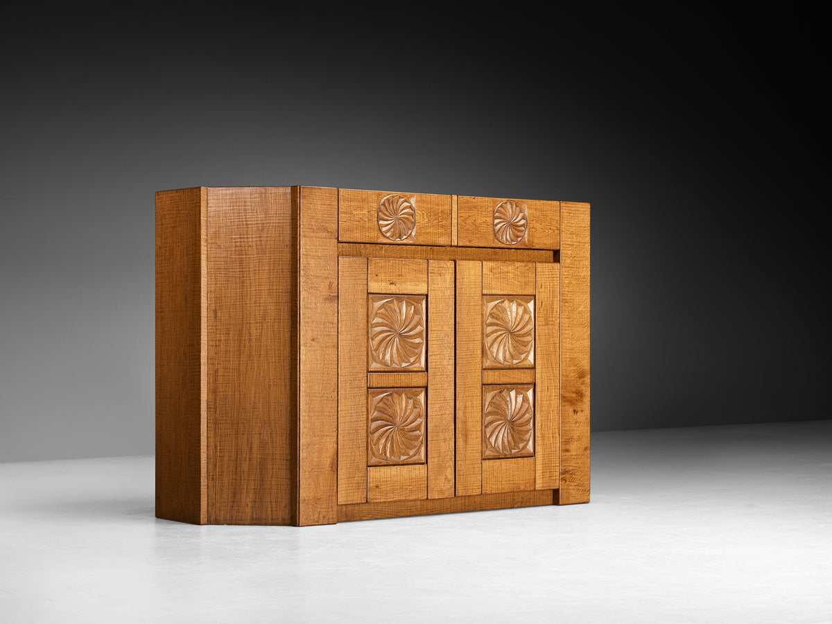 Giuseppe Rivadossi Sideboard with Carved Motifs in Oak Case pieces and storage cabinets Morentz