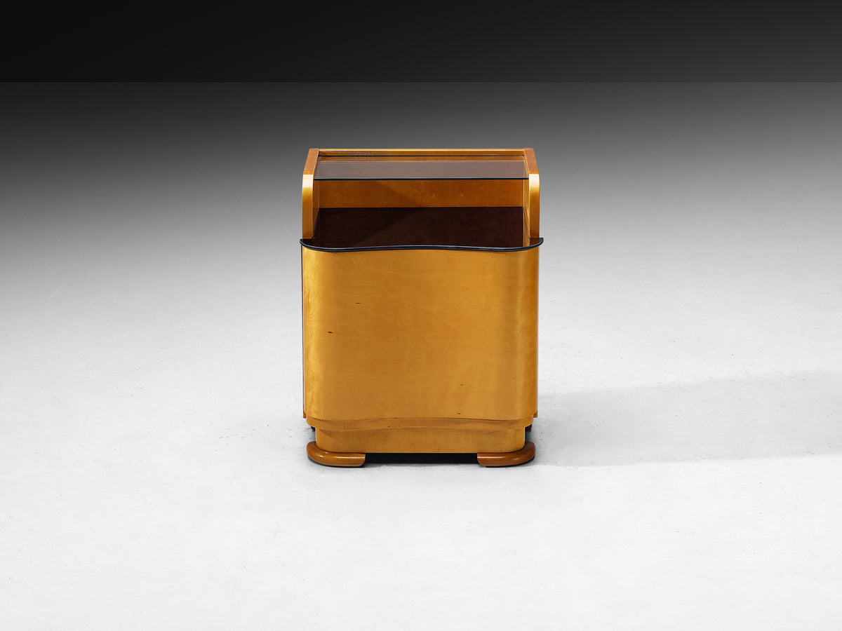 Italian Art Deco Bedside Tables in Maple and Glass Tops Case pieces and storage cabinets Morentz
