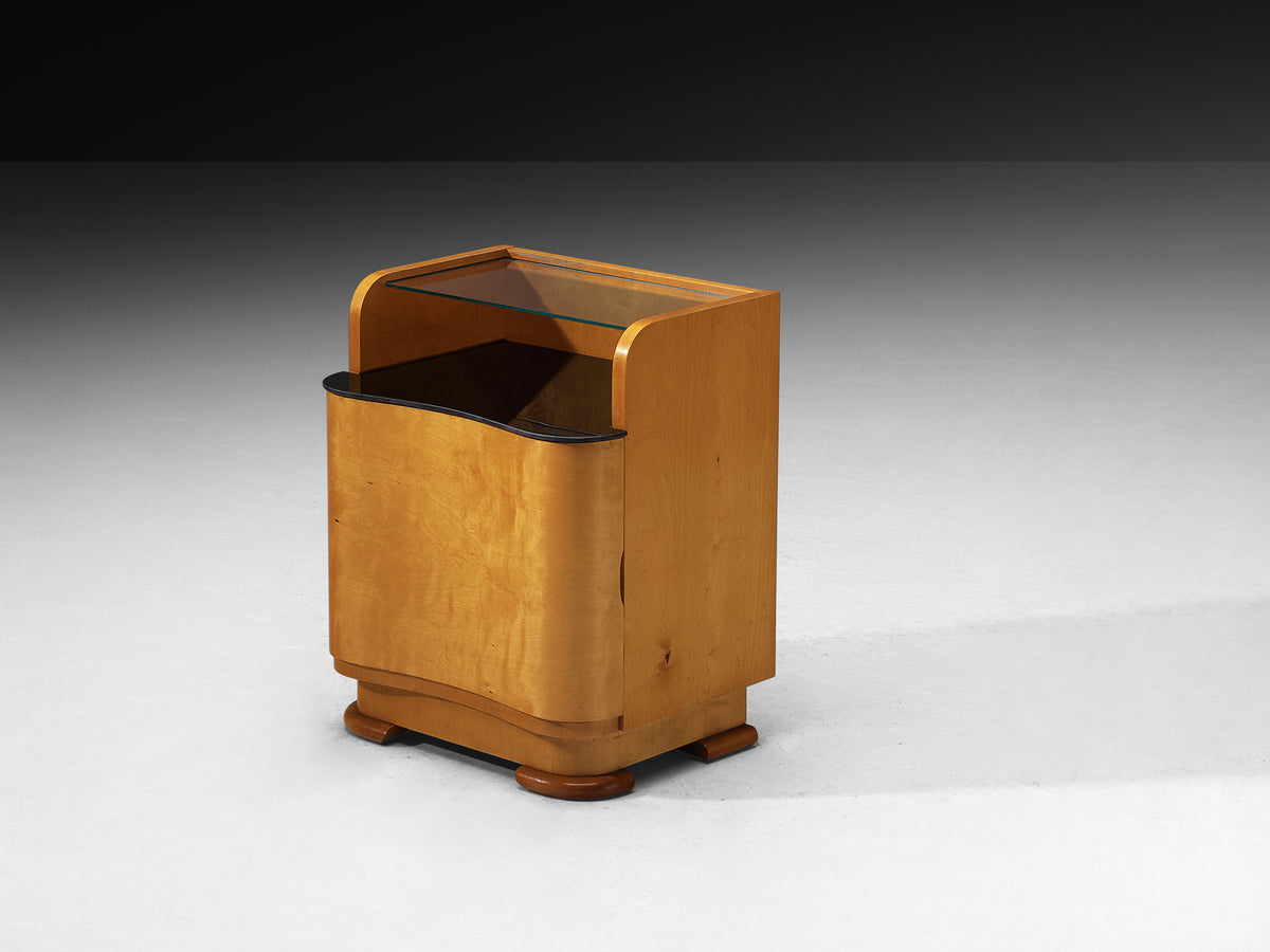 Italian Art Deco Bedside Tables in Maple and Glass Tops Case pieces and storage cabinets Morentz