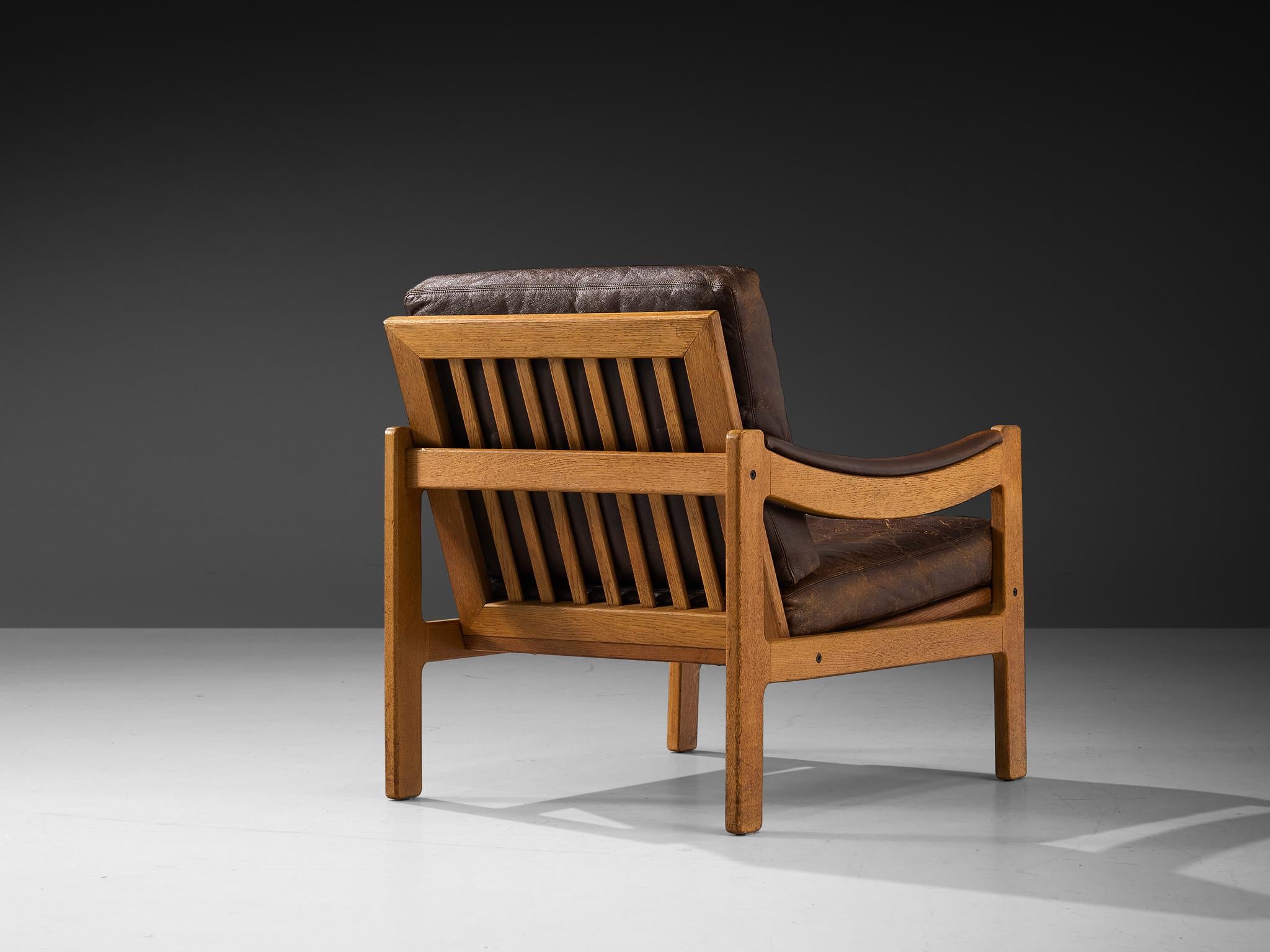 Danish Lounge Chair in Brown Leather and Oak - Main Image