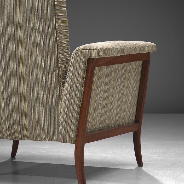 Brazilian Pair of Lounge Chairs in Mahogany and Striped Upholstery