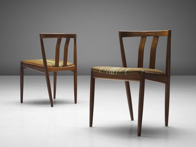 Danish Set of Six Dining Chairs in Teak and Striped Wool