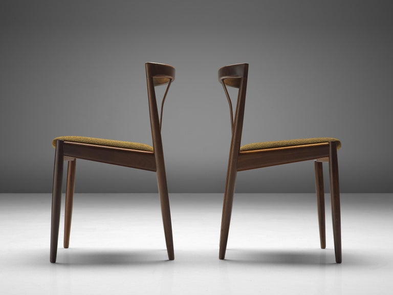 Danish Set of Six Dining Chairs in Teak and Striped Wool