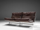 Preben Fabricius & Jørgen Kastholm Sofa in Brown Leather and Brushed Steel