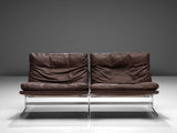 Preben Fabricius & Jørgen Kastholm Sofa in Brown Leather and Brushed Steel
