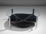 Dutch Round Coffee Table in Black Leather and Steel
