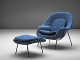 Eero Saarinen for Knoll 'Womb' Chair with Ottoman in Blue Upholstery