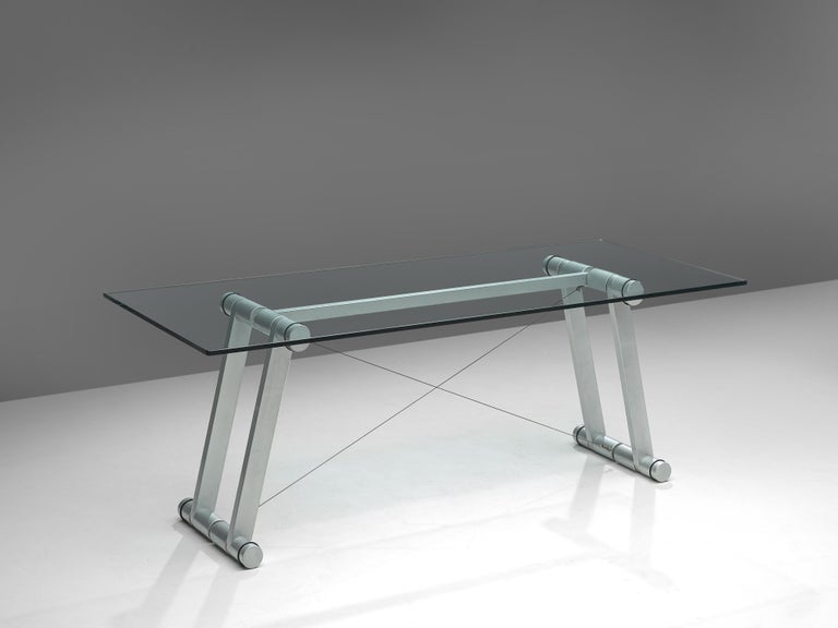 Superstudio Dining Table 'Teso' with Glass Top and Metal Base