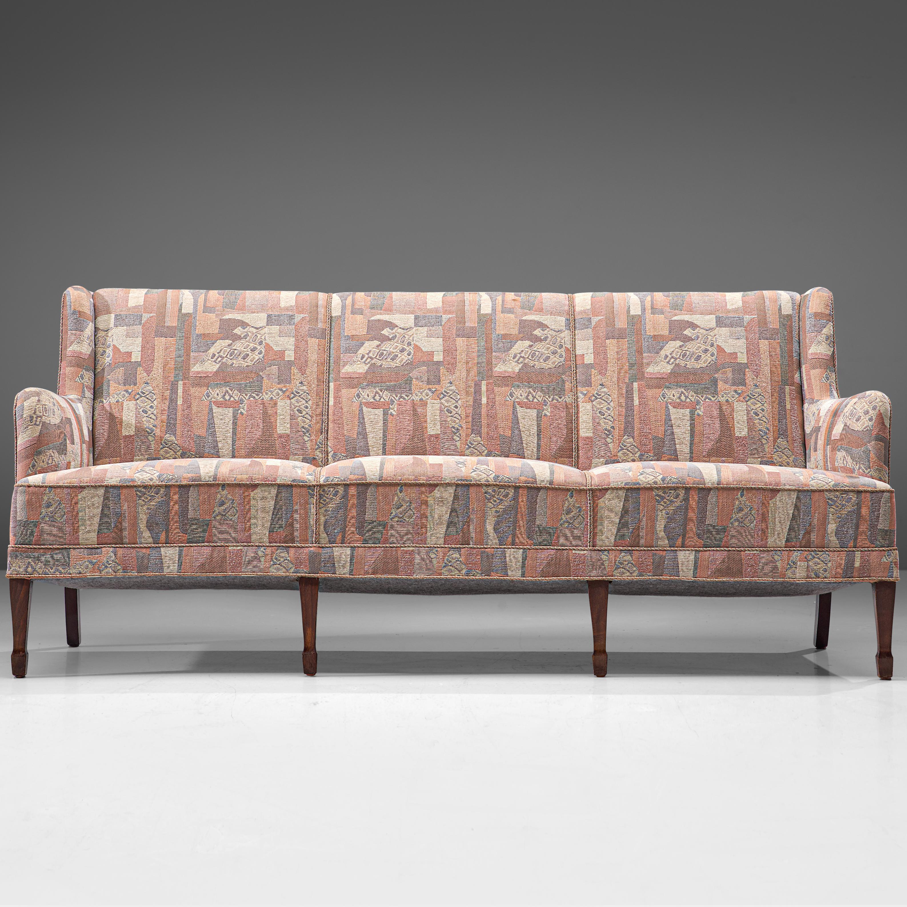 Frits Henningsen Three-Seat Sofa in Pastel Upholstery
