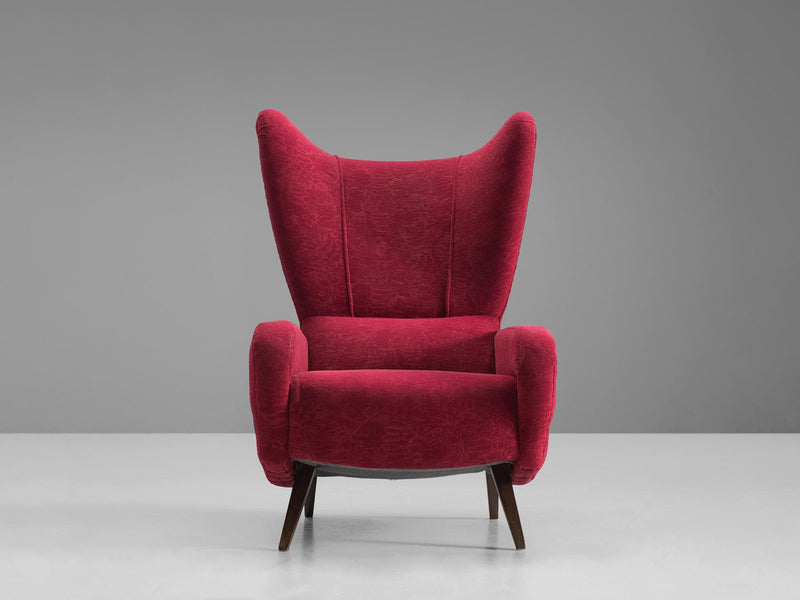 Italian Wingback Chair in Maroon Fabric
