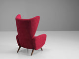 Italian Wingback Chair in Maroon Fabric