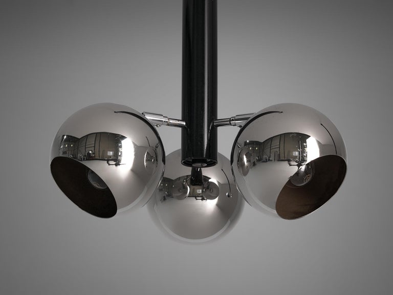 Postmodern Chandelier with Chrome Spheres and Black Steel