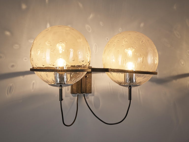RAAK Pair of Wall Lights in Chrome and Structured Glass