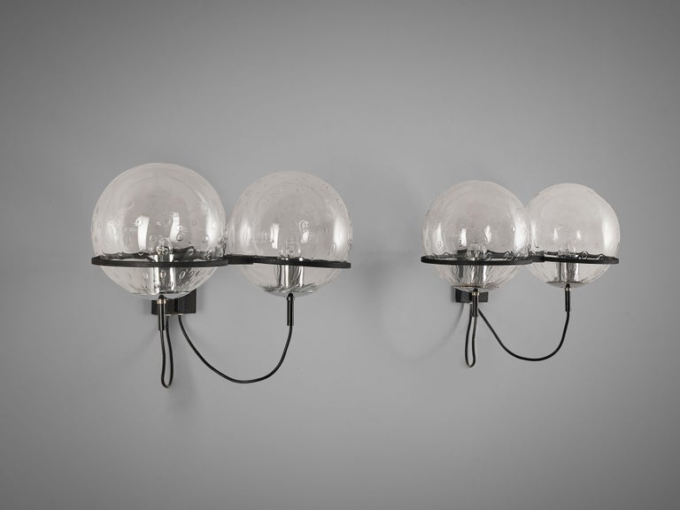 RAAK Pair of Wall Lights in Chrome and Structured Glass