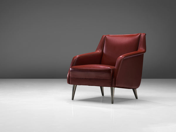Carlo de Carli Lounge Chair in Red Upholstery and Nickel-Plated Brass