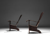 Brazilian Pair of Lounge Chairs in Dark Laminated Wood by Móveis Cimo