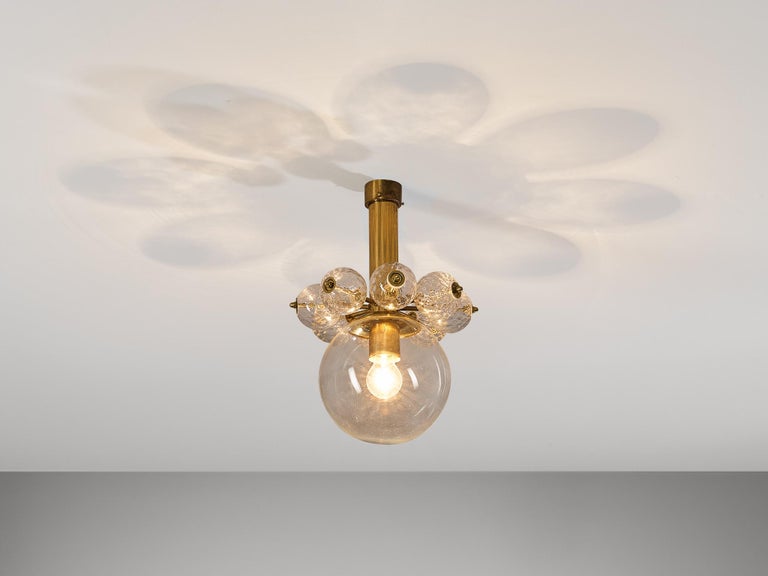 Midcentury Ceiling Light in Blown Glass and Brass