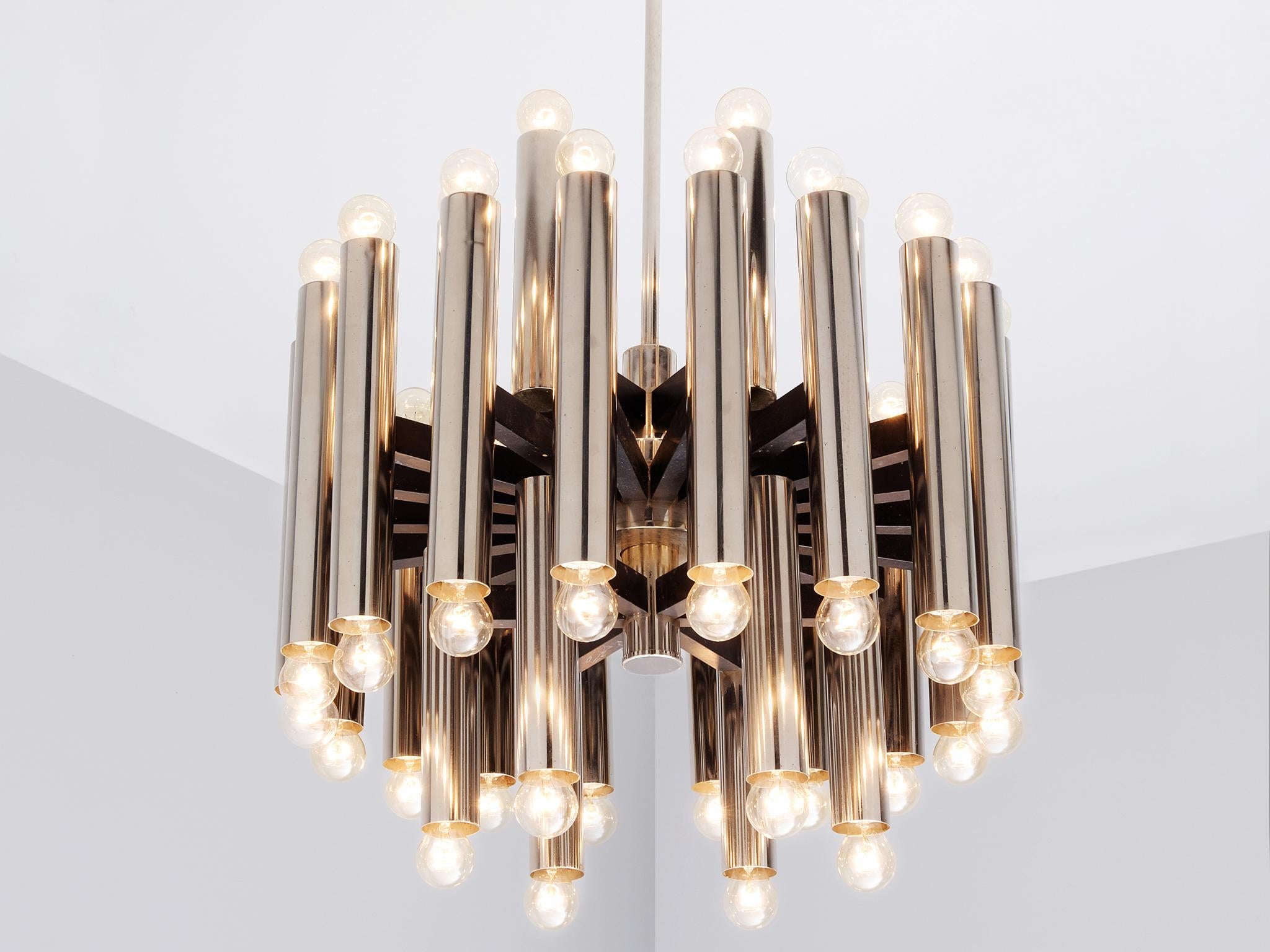 Large German Chandelier in Chrome-Plated Steel