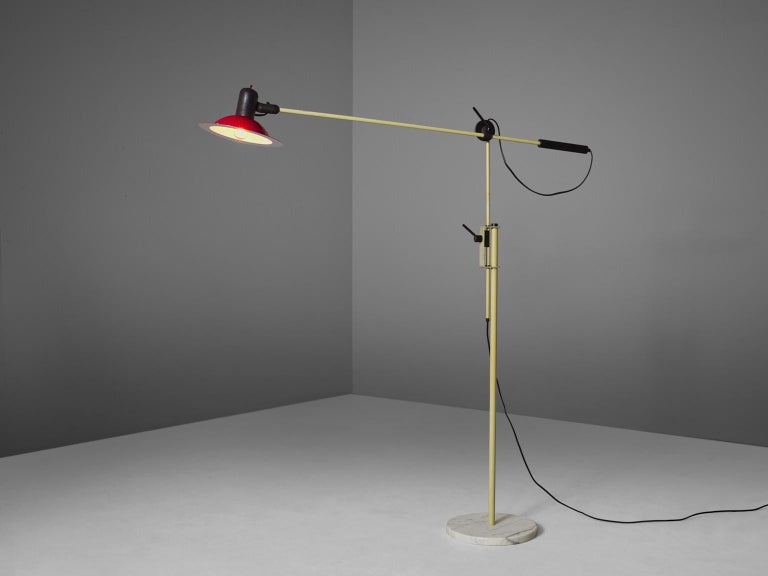 Stilnovo Floor Lamp with Red Shade and Marble Base